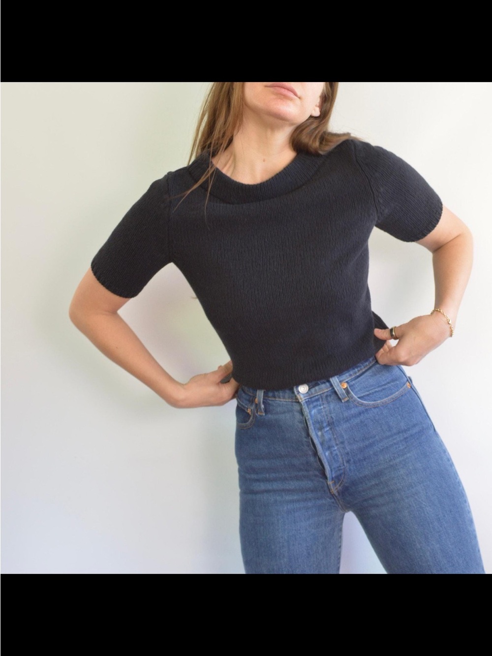 Knit sweater tee black mock neck